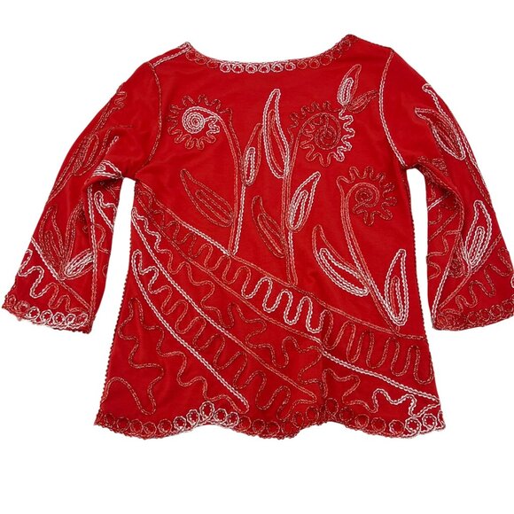 Once 1 Again Vintage Women's size Small Top embroidered beaded Red 3/4 sleeves - Picture 7 of 7